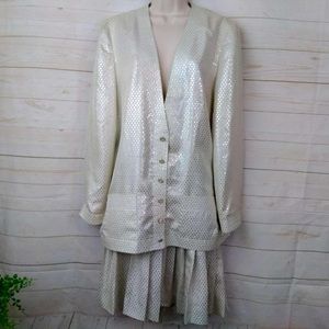 Adele Simpson Metallic Silk  Skirt Suit Dress 10